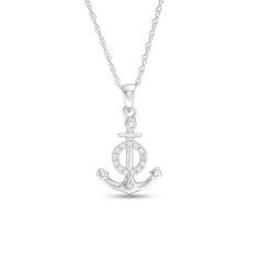 Sparkling with strength, this diamond anchor pendant is a see-worthy design. Crafted in sterling silver, this polished anchor is topped with a bezel-set diamond and shimmers with an open diamond circle. Radiant with 1/20 ct. t.w. of diamonds and a brilliant buffed luster, this pendant suspends along an 18.0-inch rope chain that secures with a spring-ring clasp. Anchor Pendant, Circle Diamond, Bezel Set Diamond, Circle Pendant, Rope Chain, White Metal, Diamond Stone, Diamond Clarity, Necklace Designs