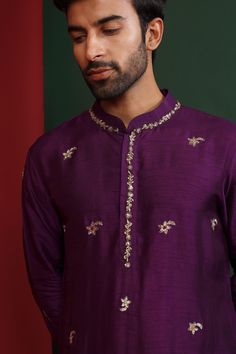 Buy Wine Raw Silk Embroidered Sequins Kabir Kurta And Dhoti Pant Set For Men by Mahima Mahajan Online at Aza Fashions. Kurta With Dhoti, Mahima Mahajan, Kids Indian Wear, Boys Kurta Design, Kurta Men, Mens Kurta Designs, Boys Kurta, Mens Kurta