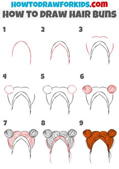 Space Bun Drawing Tutorial, Sketching Hair Step By Step, How To Make Hair Drawing Step By Step, Drawing Tutorial Hair Step By Step, Drawing Ideas Easy Hair Step By Step, Anime Hair Drawing Step By Step, Cute Easy Hairstyles Drawings, Easy Hairstyles Drawing Step By Step, Hair Buns Drawing Reference