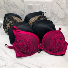 Victoria’s Secret Luxury Bra Bundle. 4 Bras Sizes 34b And 32c Which Are Sister Sizes Comes With : 2 Very Sexy Pushups 2 Bombshells (1 Is A Multi-Way Strapless With Straps Included) Value Over $300+ Black Bombshell No Longer Available Elegant Push-up Bra By Victoria's Secret, Victoria's Secret Bra With Built-in Bra, Victoria's Secret Push-up Bra For Evening, Victoria's Secret Black Push-up Bra, Victoria's Secret Push-up Bra Friendly Tops, Bra Sizes, Victoria’s Secret, Push Up, Women's Intimates