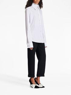 Balmain jewel-embellished cotton-poplin Shirt - Farfetch Winter Wishlist, Pointed Flat Collar, Flat Collar, Cotton Poplin Shirt, Crystal Embellishment, Poplin Shirt, Cuff Sleeves, Shirt White, Cotton Poplin