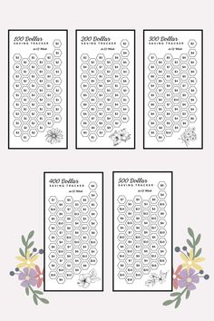 three printable numbers and flowers on the side of a white sheet with black border