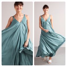 "MALIA dress. ✦ SURPRISING. MYSTICAL. FREE. ✦ Don't mind us, we're just fluttering by to let you know that this maxi dress would look so amazing on you! It features a lovely relaxed fit that looks amazing on any body type. It will be your number one for any special occasion. * Tailoring time - 3 weeks * ✅ SIZE & FIT Model is 173 cm/5'7 and wears ONE SIZE dress. Full length - 142 cm / 55,9\". Please note that all garment measurements might have slight variations due to the handmade nature of Flowy Light Blue Sleeveless Maxi Dress, Light Blue Flowy Sleeveless Maxi Dress, Blue Sleeveless Sundress Slip Dress, Blue Sleeveless Sundress Slip, Light Blue Sleeveless Slip Dress For Summer, Linen Wardrobe, Clothes Steamer, Ankle Length Dress, Flowy Maxi Dress