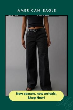 Mid-weight twill with a hint of stretch/Zip fly/5-pocket styling Khaki Trousers, Trouser Jeans, Bottoms Pants, Wide Leg Pants, Women's Jeans, American Eagle Outfitters, Womens Bottoms, Mid Rise, Fashion Shoes