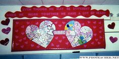 a bulletin board with two hearts on it