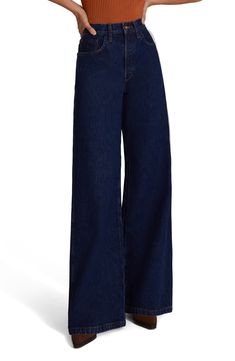 Favorite Daughter The Masha High Waist Wide Leg Jeans | Nordstrom Dark Washed Jeans Outfit, Chic Denim Outfits, 2024 Wardrobe, Wide Leg Jeans Outfit, High Waisted Wide Leg Jeans, Flamboyant Natural, High Waist Wide Leg Jeans, Deep Indigo, Ankle Length Jeans