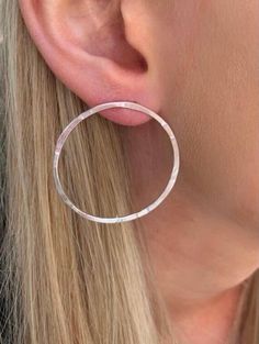 Handmade Sterling Silver Circle Earrings Round Wrap Earrings For Anniversary, Anniversary Round Wrap Earrings, Single Circle Earring For Anniversary, Silver Circle Earrings, Rose Gold Hoop Earrings, Crescent Earrings, Simple Hoop Earrings, Oversized Earrings, Hammered Hoop Earrings