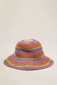 KIDS CROCHET BUCKET HAT Multicolor Flat Brim Bucket Hat For Spring, Spring Striped Hat With Curved Brim, Adjustable Striped Hats For Spring, Adjustable Striped Spring Hats, Multicolor Crochet Sun Hat For Spring, Spring Adjustable Striped Hats, Spring Striped Adjustable Hats, Playful Multicolor Crochet Hat For Spring, Casual Multicolor Yarn Sun Hat