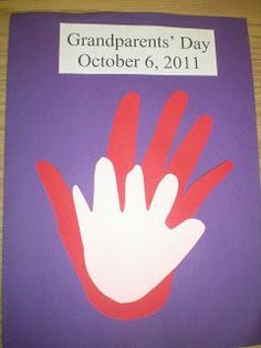 a purple and red handprinted book with the words grandparents's day on it