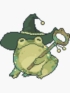 a pixel art image of a turtle wearing a hat and holding a wand