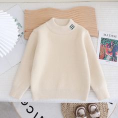 Sweater Girls Toddler, 【18M-6Y】Kids Fashionable Letter Embroidery Padded Fleece Long Sleeve Sweater Over Sized Rib Knit Sweater Kids, Sweaters For Toddlers, Letter Embroidery, Girls Toddler, Girls Sweaters, Sweater Sleeves, Sleeve Sweater, Long Sleeve Sweater, Toddler Girl