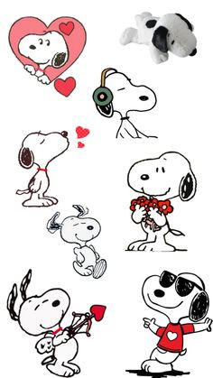 a bunch of cartoon dogs with hearts on them