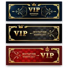 three elegant gold and black party banners