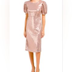 Brand New With Tags. No Flaws. *Rose Gold Hue *Fully Sequined *Short, Puff Sleeves With Covered Button *Hidden Back Zipper *Sheath Silhouette *Size Xs *100% Polyester Shoulder To Bottom: Approx 44" Underarm To Underarm: Approx 15" Glamorous Pink Knee-length Midi Dress, Spring Holiday Party Knee-length Midi Dress, Knee-length Midi Dress For Spring Holiday Party, Spring Ruched Dress For Holiday Party, Pink Puff Sleeve Midi Dress For Date Night, Ruched Dress For Holiday Party In Spring, Ruched Dress For Spring Holiday Party, Ruched Dresses For Spring Holiday Parties, Fitted Midi Dress For Spring Holiday Party