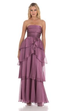 Corset Ruffle Strapless Maxi Dress in Purple | LUCY IN THE SKY Bridgerton Bridesmaid Dresses, Dark Purple Prom Dress, Plum Dresses, Flowy Prom Dresses, Disney Prom, Purple Ruffle Dress, Strapless Formal Dress, Sorority Formal, Formal Wedding Guest Dress