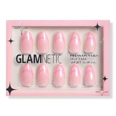 Outlined French Tip, Glamnetic Nails, Short Almond Shape, 30 Nails, Opal Nails, French Tip Design, Short Almond, Almond Shape, Nail Glue