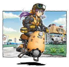 a woman riding on the back of a yellow motorcycle