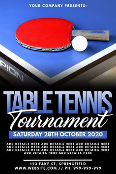 table tennis tournament flyer with ping pong paddle and ball