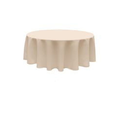 a round table with a white cloth on it