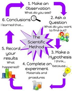 the scientific method is shown in purple and white with an arrow pointing to different things on it