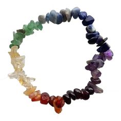 Keep your mind and body balanced while wearing this attractive chakra bracelet with the rainbow of colors. Features: Elastic cord. One size fits most. Comfortable fit Adjustable size 8mm beads Chip Bracelet, Rainbow Gemstones, Stone Chips, Body Balance, Chakra Jewelry, 7 Chakra, Chakra Bracelet, Colored Gems, Elastic Bracelet