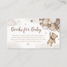 a book for baby sign with a teddy bear flying through the air and holding balloons