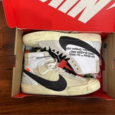 Nike Blazer Off-White The Ten Virgil Size 10.5 Blazer Off White, Off White Blazer, Nike Blazers Mid, Nike Blazer, Shoe Laces, Nike Shoes, Athletic Shoes, Men's Shoes, Color White