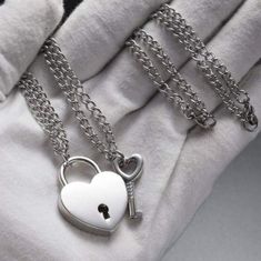 *Heart-Shaped Lock Pendant Necklace Chain Length: 24 Inches (60cm), *Key Necklace Chain Length: 20 Inches (50cm), * *Love Lock Pendant Size: Height: 1.27 Inches (33mm), Width: 1.0 Inches, (26mm) Thick: 0.24 Inches (6.3 Mm). Total Weight: 39 Grams Of Two Necklaces. *The Lock Can Be Opened Heart Lock Aesthetic, Lock Jewelry For Valentine's Day Gift, Valentine's Day Gift Jewelry With Lock, Silver Heart Lock Jewelry, Silver Heart-shaped Lock Jewelry, Heart-shaped Lock Jewelry For Valentine's Day, Heart-shaped Lock Necklace Gift, Friendship Necklaces For 2, Lock Aesthetic