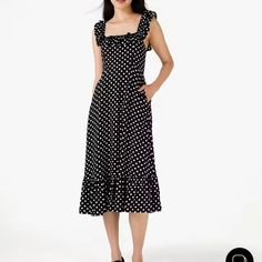 Kate Spade- Dot Dot Dot Ruffle Midi Dress In Black With White Polka Dots, Size S Casual Summer Dresses By Kate Spade, Kate Spade Casual Spring Dresses, Casual Kate Spade Dresses For Spring, Casual Spring Dresses By Kate Spade, Casual Knee-length Kate Spade Dresses, Fitted Kate Spade Midi Dress For Summer, Spring Workwear Midi Dress By Kate Spade, Kate Spade Spring Midi Dress, Kate Spade Midi Dress For Spring