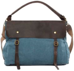 Everyday Blue Shoulder Bag With Leather Trim, Blue Shoulder Bag With Leather Trim For Everyday, Blue Shoulder Bag With Leather Trim For Daily Use, Leather Canvas Bag With Canvas Lining For On-the-go, Casual Leather Crossbody Canvas Bag, Canvas Satchel Shoulder Bag With Leather Handles, Casual Leather-backed Satchel Shoulder Bag, Canvas Tote Bags With Leather Backing, Blue Coated Canvas Shoulder Bag For Everyday Use