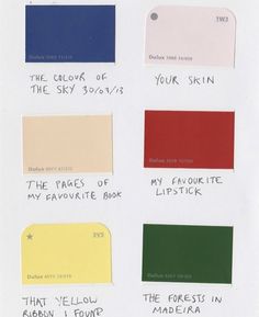 the color chart for different shades of paint on a white sheet with black writing in it