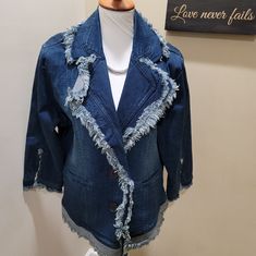 Brand New With Tags Winter Denim Blazer In Blue, Winter Blue Denim Blazer, Blue Denim Blazer For Spring, Spring Blue Denim Blazer, White Bolero Jacket, Biker Denim, Size 16 Jeans, Boho Jacket, Blue Denim Jacket