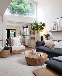 a living room filled with furniture and a skylight