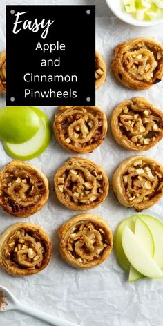 apple and cinnamon pinwheels on a table with apples