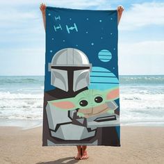 This The Mandalorian Standard Beach Towel is perfect for your child. This Standard Beach Towel adds style and utility to bath time. The Standard Beach Towel features boldly colored character artwork and the complementary imagery of the brings the set together. Made with soft and absorbent terry cotton, this Standard Beach Towel is suitable for both indoor and outdoor use. Standard Beach Towel measures Product Dimensions. Machine washable for easy and convenient care. Size: 28" x 58".  Color: Mul Star Wars Beach Towel, Colored Characters, Dry Air, Beach Bath, The Mandalorian, Beach Accessories, Disney Star Wars, Fun Design, Star Wars Gifts