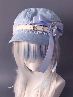 The price is for a hat only, others are not included. Harajuku Style Adjustable Party Hat, Bonnets Aesthetic, Tissue Dress, Japanese Hat, Cute Beret, Blue Hair Accessories, Funky Hats, Hair Hat, Pretty Hats