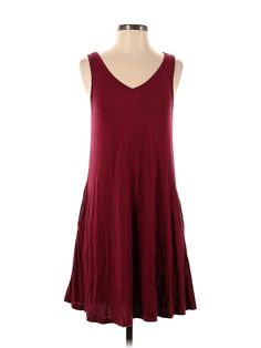 Unbranded Casual Dress Size: Small Burgundy Dresses - used. 95% RAYON, 5% SPANDEX, DropWaist, V Neck, Solid, Knee Length, Sleeveless | Casual Dress - DropWaist: Burgundy Solid Dresses - Used - Size Small Sleeveless Rayon Dress For Fall, Fall Sleeveless Rayon Dress, Fall Season Sleeveless Rayon Dress, Flowy Sleeveless Mini Dress For Fall, Sleeveless Stretch Rayon Dress, Casual Stretch Sundress With V-neck, Stretch Sleeveless Rayon Dress, Casual Sleeveless Rayon Mini Dress, Casual V-neck Stretch Sundress