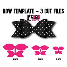 the bow template for 3 cut files is shown in pink and black with polka dots