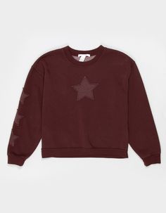 Full Tilt Star Patch Crewneck Sweatshirt. Star Patches Sewn On Chest And Right Sleeve. Fleece Lining. Crew Neck. Cuffed Long Sleeves And Hem. 60% Cotton 40% Polyester. Machine Wash. Imported. | Full Tilt Star Patch Girls Crewneck Sweatshirt Patch Crewneck, Star Patches, Full Tilt, Crewneck Sweatshirt, Crew Neck Sweatshirt, Outfit Ideas, Kids Outfits, Long Sleeves, Crew Neck