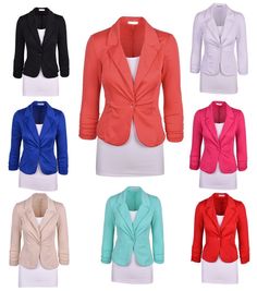 New Womens Color Blazer Jacket Suit Work Casual Basic Long Sleeve Candy Button  #AulinCollection #Blazer #EverydayWorkCasualFashionStyle Terno Slim, Slim Fit Blazer, Jacket Suit, Slim Fit Blazers, Knit Blazer, Basic Long Sleeve, Casual Suit, Casual Blazer, Tweed Blazer