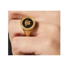 ***Large Sizes (Mens Including), Ask Me Please Ring In Gold-Tone Brass. One Of The Most Stylish Versace Cocktail Rings (Saw Them All) In Love With This One (Saw All Of Them), What A Classy Statement! Signature Medusa, Engraved Signature Greek Key Pattern, And Black Resin Fill At Face. Logo Engraved At Inner Band. Brass, Resin. Different Sizes Designer Black Round Jewelry, Luxury Black Tarnish-resistant Ring, Medusa Ring, Versace Ring, Cast Rings, Versace Gold, Versace Jewelry, Crystal Logo, Greek Key Pattern