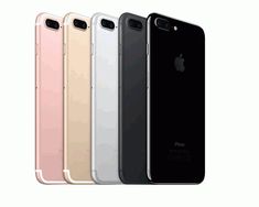 four iphones in different colors and sizes