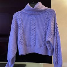 Beautiful Purple Knit Sweater With That Cable Design On The Front, A Simple Plain Black. Collar Can Be Layered Down, Nwot Never Worn. From The Super-Chic, Cute, Trendy Brand Wild Fable. Size S. Pairs Great With Jeans Or Just For A Day Lounging At Home. Casual Purple Turtleneck Sweater, Purple Knit Turtleneck Sweater, Purple Cable Knit Top For Fall, Purple Knit Sweater, Purple Knit, Purple Sweater, Plain Black, Wild Fable, French Fashion