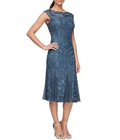 Women's Dresses & Gowns | Dillard's Flare Cocktail Dress, Godet Dress, Fit And Flare Cocktail Dress, Embroidered Dresses, Godet Skirt, Alex Evenings, Midi Cocktail Dress, Midi Sheath Dress, Sleeveless Sheath Dress