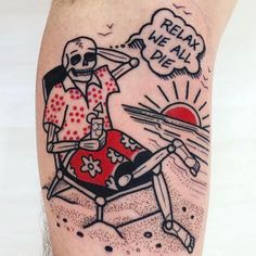 a tattoo with a skeleton playing the drums