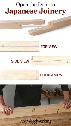 an open door to japanese joinr with the words top view bottom view and bottom view