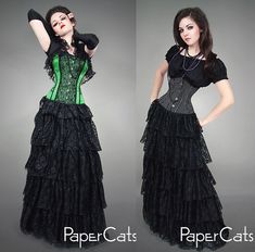 Long lace SKIRT gothic wedding black by PaperCatsPL on Etsy Gothic Black Corset Dress With Attached Cancan, Gothic Lace Corset With Ruffles, Black Lace Corset Dress For Halloween, Black Lace Corset With Ruffles, Gothic Black Skirt With Attached Cancan, Black Lace Gothic Corset, Black Steampunk Skirt With Ruffles, Steampunk Black Skirt With Ruffles, Steampunk Black Ruffled Skirt