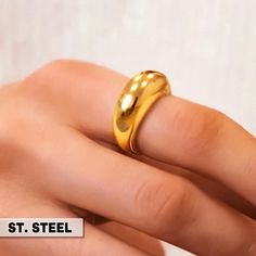 Ring Stainless Steel 316l Gold Tone, Silver Tone 14k Gold, Rhodium Plated Width 5/16” Dome Hight 1/4” Sizes Available: 5, 6, 7, 8 Weight 0.29 Oz [= 8 G] Fading / Tarnish Resistant Durable 1 Pc / Lot Condition Nwt Mix & Match 3 Listings For $28 Queendomjewelry Btq 8k+ Sold Items 600+ Available Listings 4.9 Rating Fashion Costume Brand Basic Casual Chic Metal Metallic Embellished Solitaire Elegant Feminine Stylish Boho Bohemian Golden Yellow Platinum Rhodium Finish Smooth Glossy Glistening Sleek U Classic Metal Dome Ring As Gift, Dome Ring Thick Band Tarnish Resistant Gift, Tarnish Resistant Thick Band Dome Ring Gift, Tarnish Resistant Dome Ring With Thick Band, Gold Metal Dome Ring Tarnish Resistant, Classic Metal Ring With Thick Band, Thick Band Dome Ring Tarnish Resistant, Classic Thick Band Metal Ring, Gift Dome Ring With Polished Finish