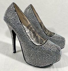 Bordello Platform High Heels Shoes Teeze06 Size 8 BLING! Rhinestones Sexy | eBay Chanel Price, Cole Haan Boots, Clarks Boots, Wingtip Boots, Chanel Espadrilles, Bling Rhinestones, Coach Boots, Platform Shoes Heels, Cheap Boots