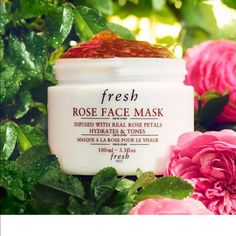 Fresh, Rose Face Mask. What It Does: Its Unique, Cooling Gel Formula Is Infused With Real Rose Petals That Melt Into The Skin, While Pure Rosewater Works To Soothe And Tone The Complexion And Cucumber Extract And Aloe Vera Gel Help Calm Skin With An Immediate Cooling Effect. It Is Further Enriched With Porphyridium Cruentum, A Smart Algae That Delivers Optimum Moisture, And Antioxidant-Rich Green Tea That Helps Brighten And Protect. 100ml/3.3oz Face Mask Peel Off, Fresh Rose Face Mask, Rose Mask, Fresh Skincare, Rose Face Mask, Rose Face, Real Rose Petals, Hydrating Lip Balm, Fresh Beauty